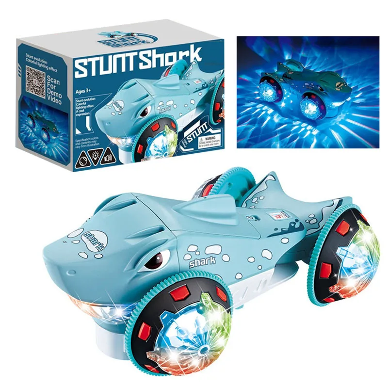 

New Electric Shark Stunt Car Toys Rotating 360° with Universal Wheels Sound Light Shark Cars Toys For Kids Boys Birthday Gift