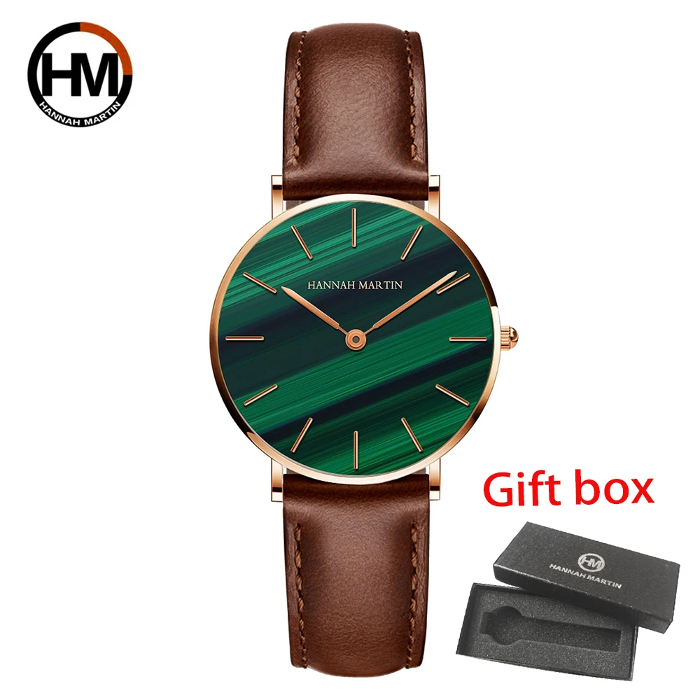 

Women Fashion Casual Watches Green Malachite Dial Ladies Japanese Quartz Wristwatch Leather Strap Waterproof Watches Reloj Mujer