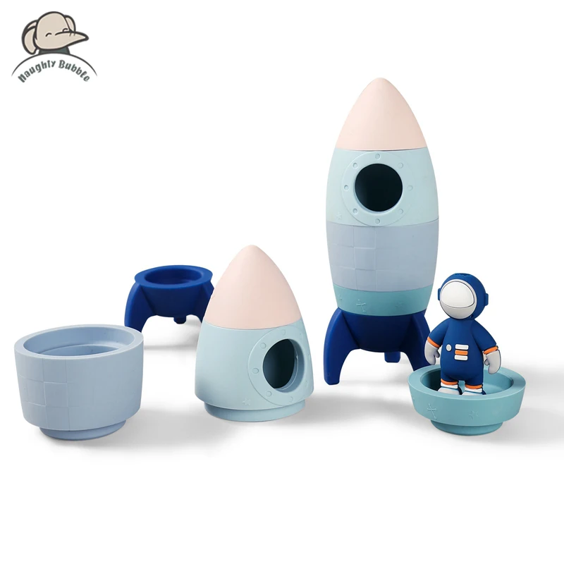 Blocchi In Silicone Per Bambini Giocattolo A Razzo Montessori Edificio Impilabile Puzzle Gioco Baby Food Grade Silicone Massaggiagengive Spazzolino Bp