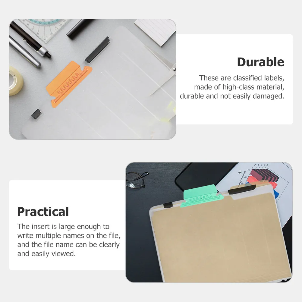 40Pcs 컬러 파일 폴더 라벨 걸이식 폴더용 분류 인덱스 탭 명확하게 보이는 대형 삽입 공간 사무용품
