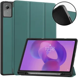 Premium Case with Pencil Holder and PU Silicon Back for Idea Tab Plus 12.1 (Dark green)