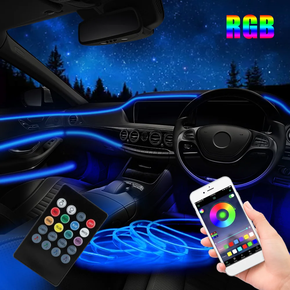 12V 6M Led Strips Rgb Auto-interieur Light Ambient Lamp Decoratieve Glasvezel 5 Lens Smart Control Caravan automotive Accessoires