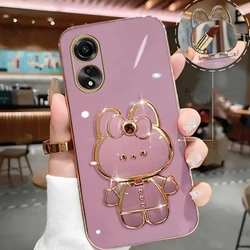 Luxury Rabbit Makeup Mirror Phone Holder Case for Women and Girls - Compatible with Oppo Models (Purple)