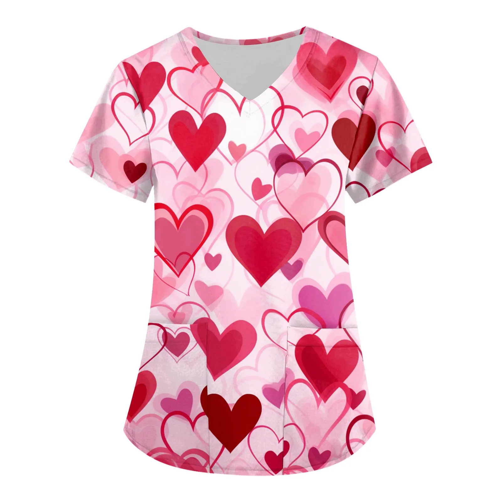 

Women's Fashion V-neck Short Sleeve Workwear With Pockets Valentine's Day Printed Tops