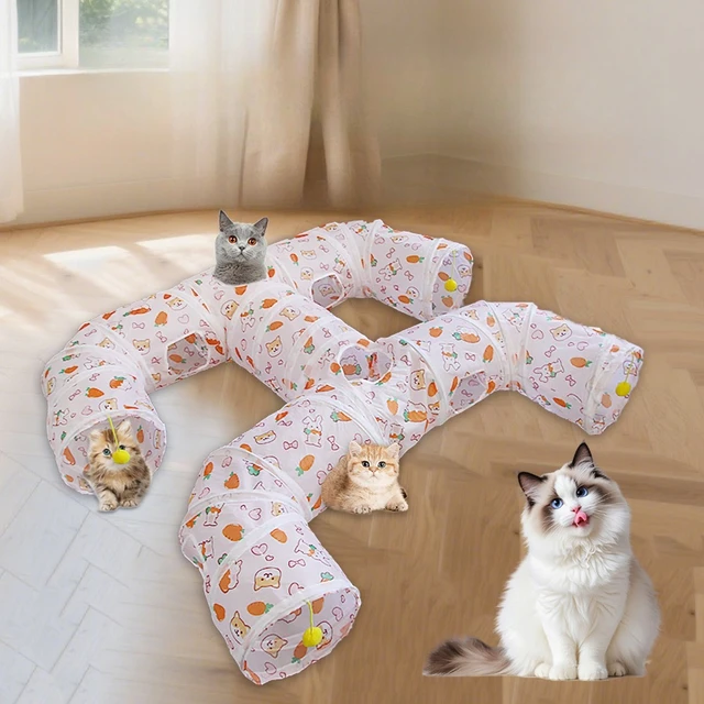 Carrot Print Cat Tunnel Multi-Shape Foldable & Easy Storage Cat Toy Tunnel for Play & Hideaway Pet Tube Self-Entertaining Play 6
