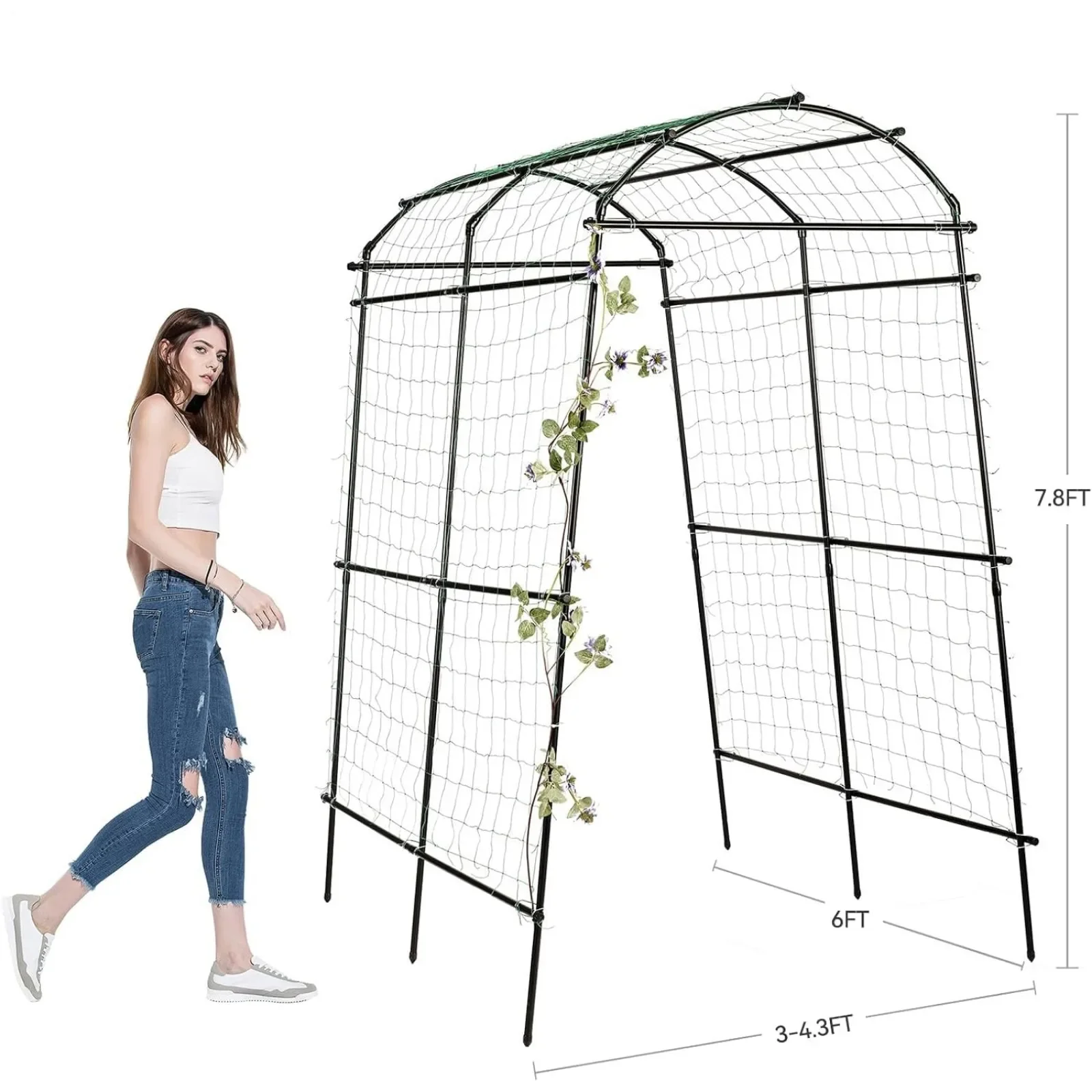 US Garden arch trellis for climbing plants outdoor, 7.8 ft Tall PE-Coated Steel Walkway Trellis, Arched Arbors Tunnel Trellis
