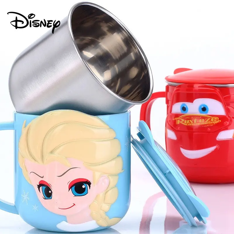 Disney-tazas de acero inoxidable de 260ml para niños, taza de café con  leche de princesa de dibujos animados, tazas térmicas desmontables de doble