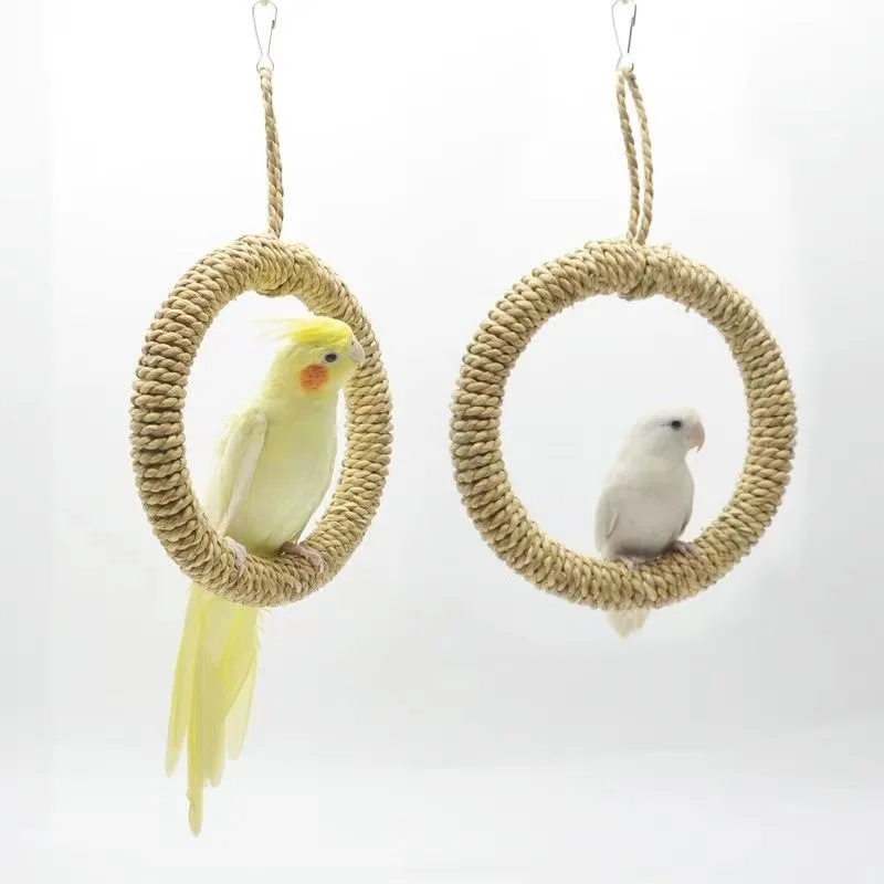 

Pet Parrot Birds Cage Toy Straw Rope To Climb A Sling Swing Ring Stand Chewing Bite Hanging Cockatiel Para Birds Toy Supply