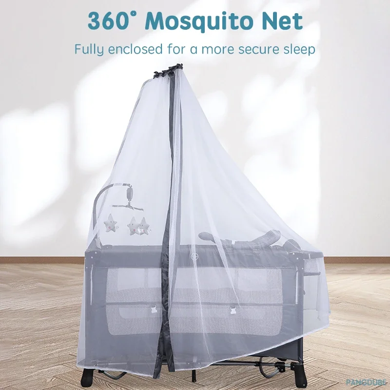 PANGDUBE culla di alto livello lettino neonato 125*65cm culla a doppio strato, fasciatoio, box, zanzariera per lettino a dondolo