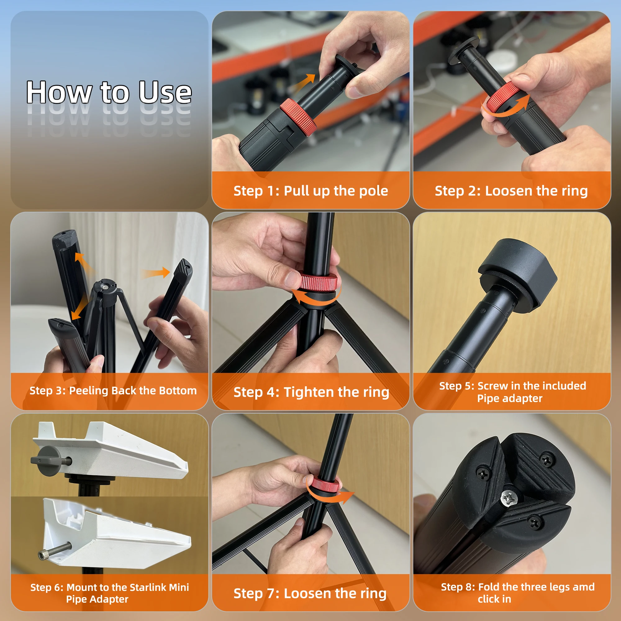 Portable Starlink Mini Tripod Stand with Adjustable Height and Adapter