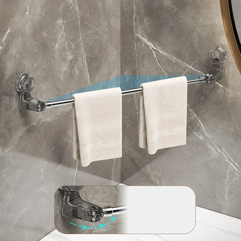 Suction cup towel rack towel bar toilet vacuum suction cup bathroom seamless non-perforated single rod retractable no-drill shoe rack