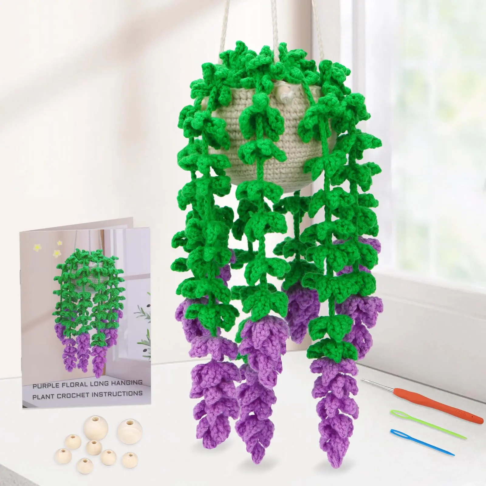 Hanging Potted Plants Knitting Starter Pack Beginners Decoration Crochet Starter Kits Step-by-Step Tutorials Fenrry