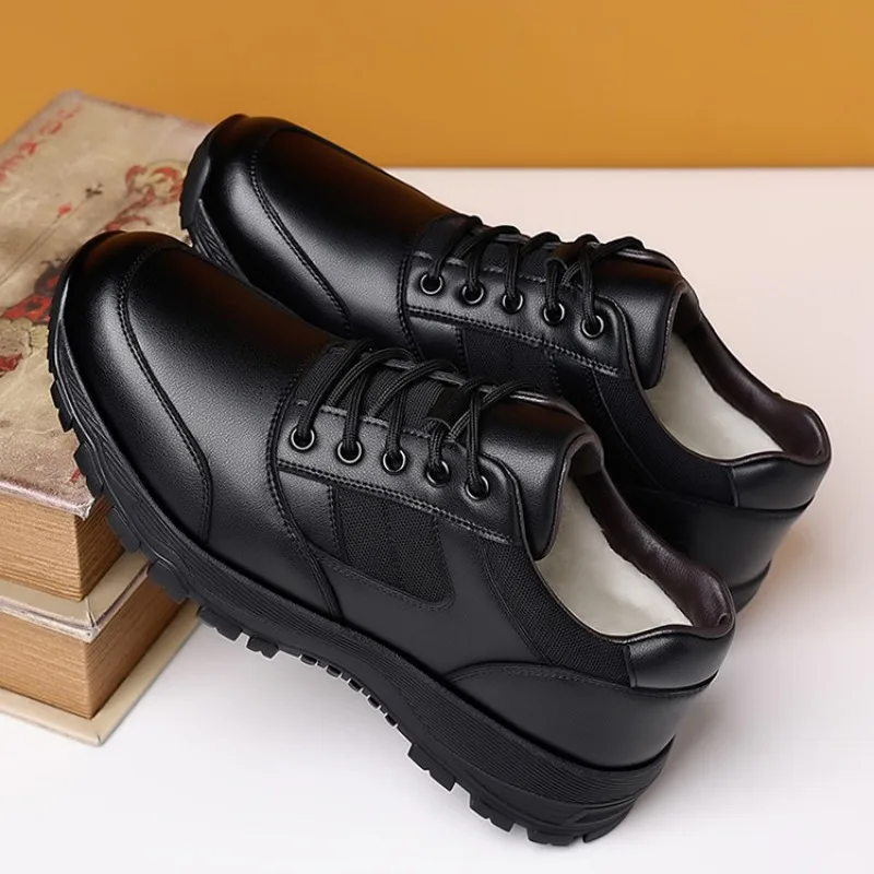 New Platform Cow Leather Casual Sneakers for Men Designer Autumn Winter Cotton Black Outdoor Men's Sports Shoes Zapatos Hombre 5