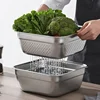 Stainless Steel Vegetable Fruit Drain Storage Tray Thicken Square Serving Salad Mixing Bowl Home Kitchen Filter Plates Container 4