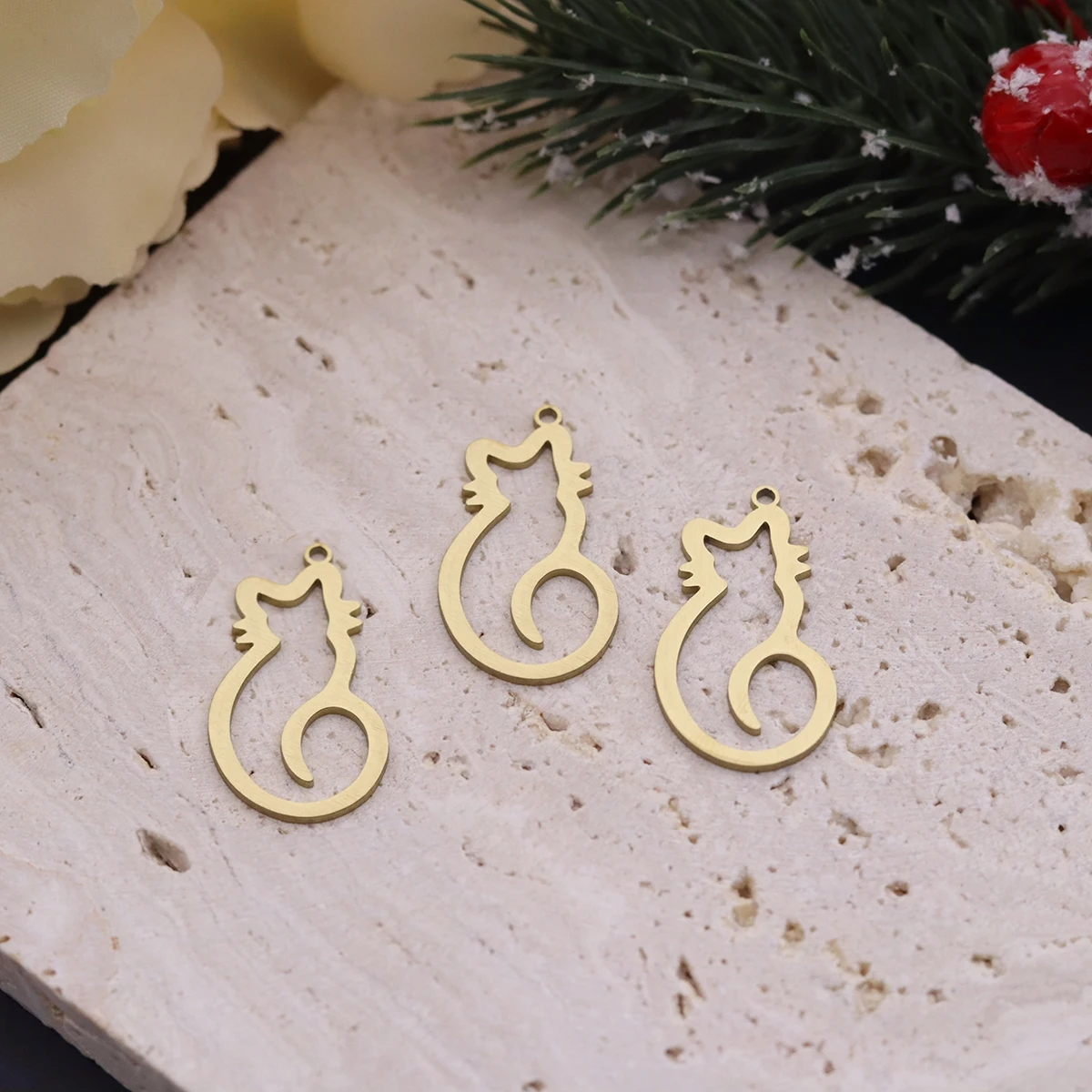 3pcs 스테인레스 스틸 귀여운 동물 참 장식품 쥬얼리 만들기 고양이 새끼 고양이 펜던트 DIY 목걸이 귀걸이 액세서리