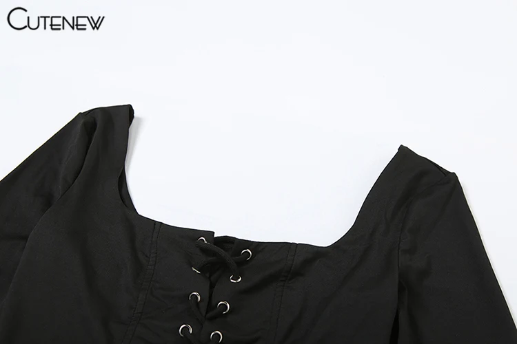 Camisetas clásicas para mujer, moda salvaje, vendaje, manga larga, cuello cuadrado, tops ajustados, camisetas de calle lisas y concisas para mujer