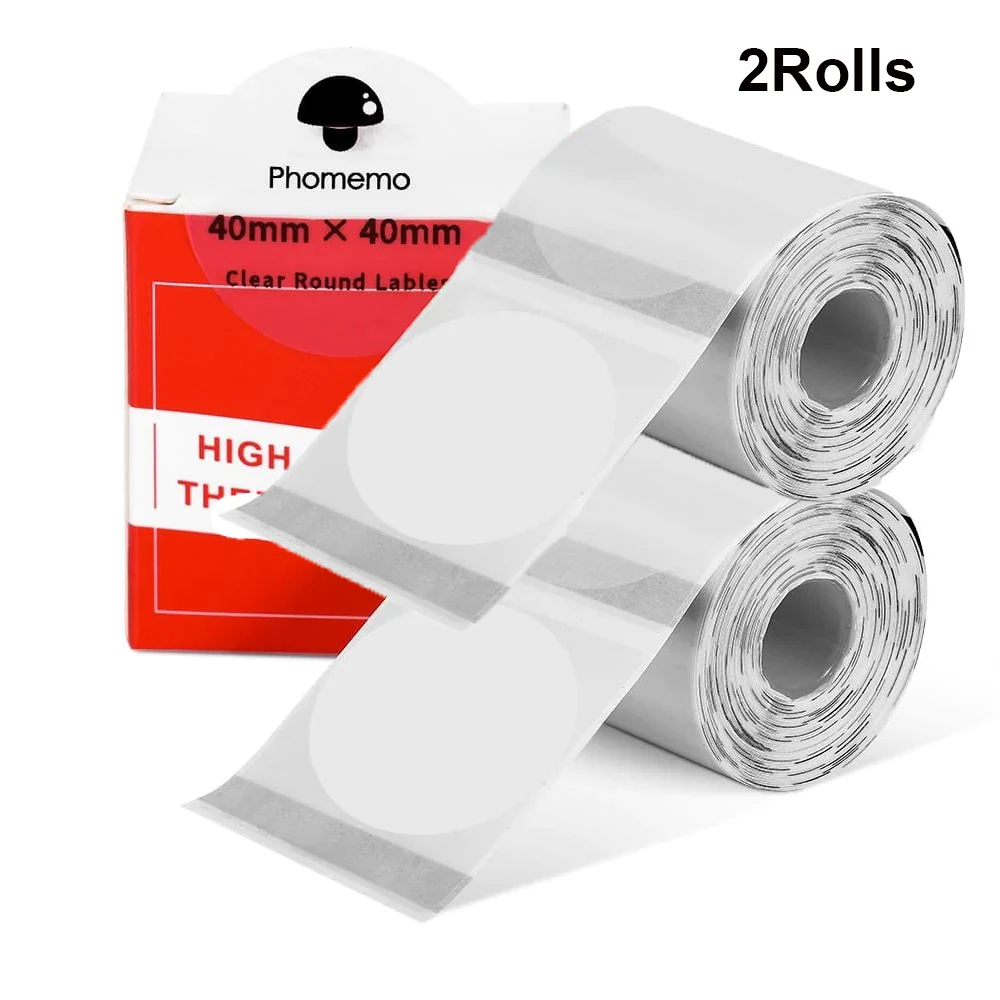 Phomemo 투명 라벨 자체 접착 라벨 용지, Phomemo M110 200 220 라벨 메이커 프린터 열 스티커, 2 롤