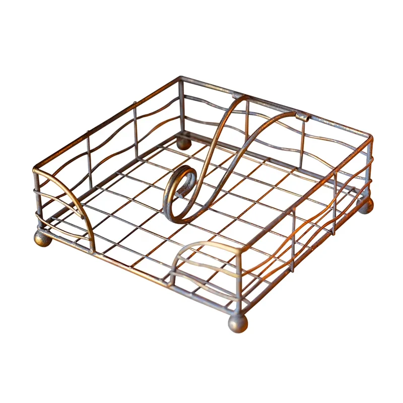 Rustic Metal Golden Flat Napkin Holder with Weighted Arm for Table, for Kitchen, Countertop, Dining Room 3