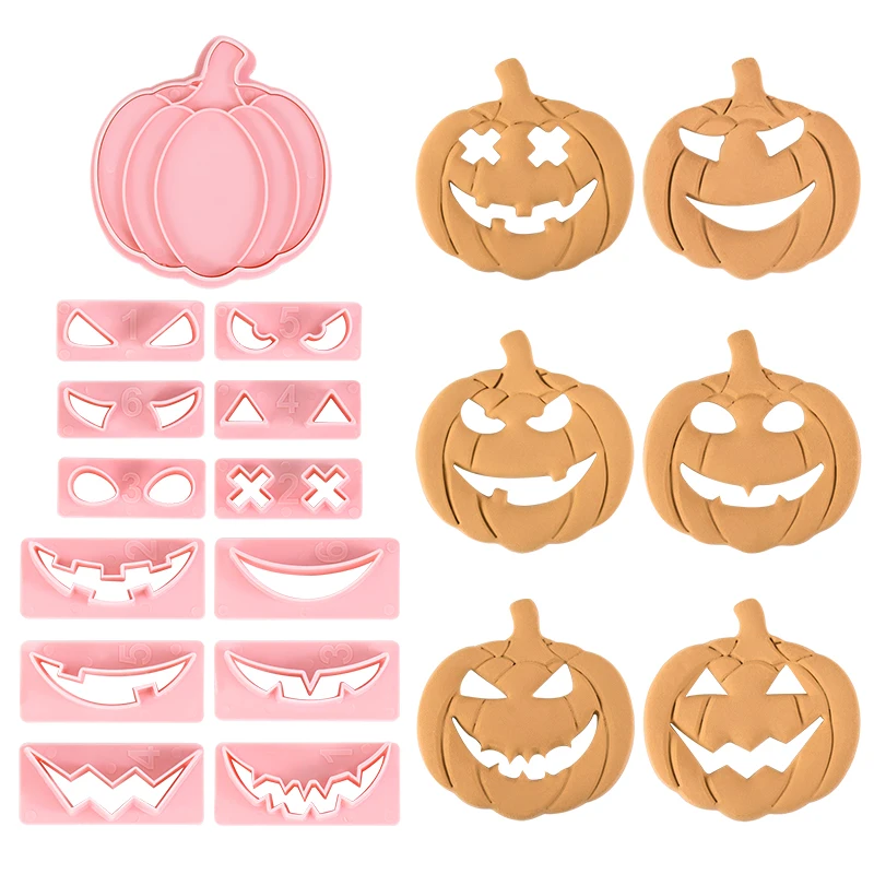 

13pcs/set Halloween Cookie Cutters 3D Pumpkin Face Biscuit Mold Fondant Embosser Stamp Kitchen Baking Mould Cake Decorating Tool