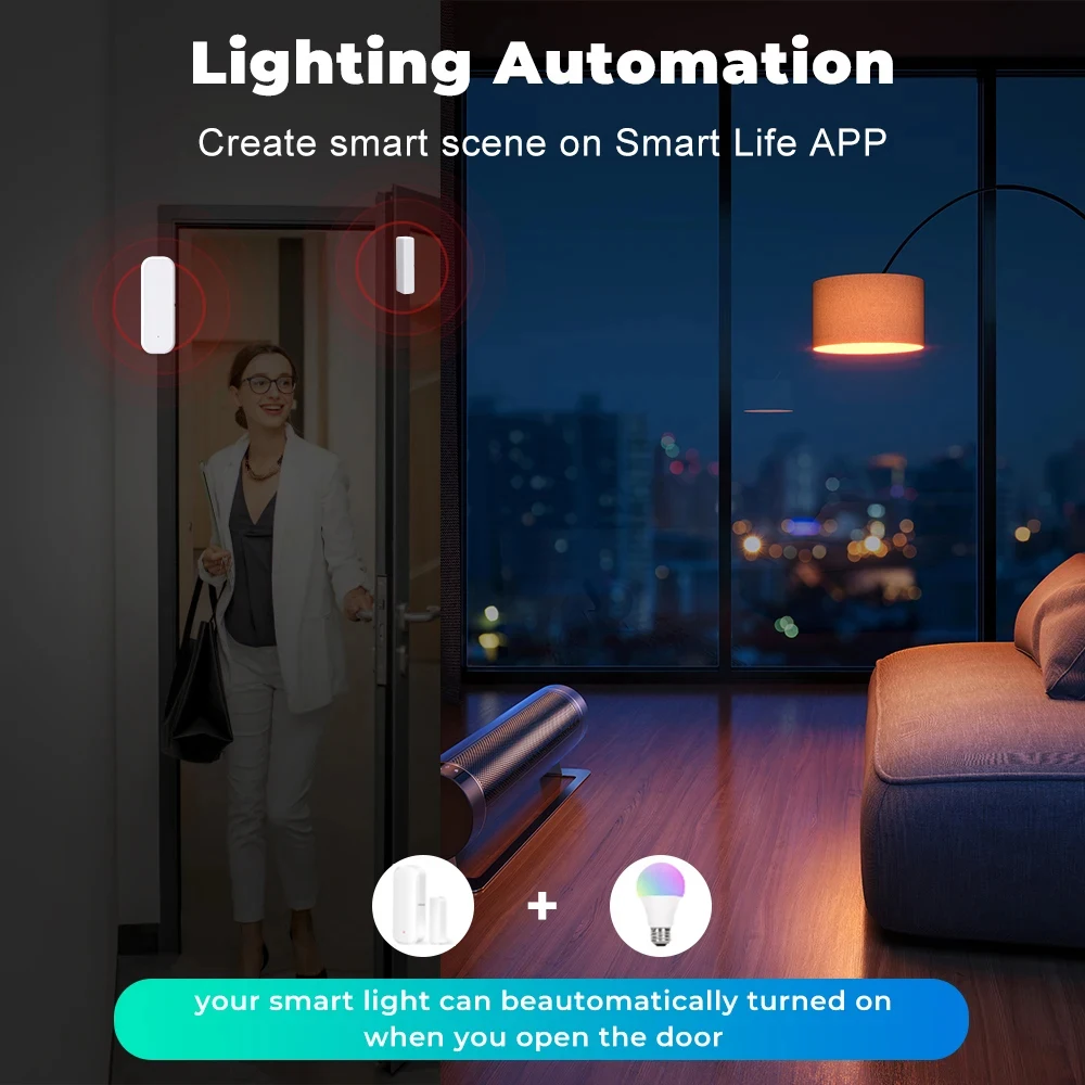 Tuya Smart Zigbee 3.0 Door Sensor Open Close Detector Smartlife App Control Notification Compatible with Alexa Google Home 2-8PC door window sensor
