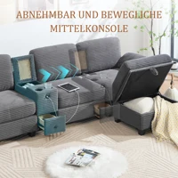 Большой шнуровый диван с комфортной пеной. Оборудование: Съемная центральная консоль (2 подстаканника + место для хранения), порт USB-C, боковой карман — изображение 2