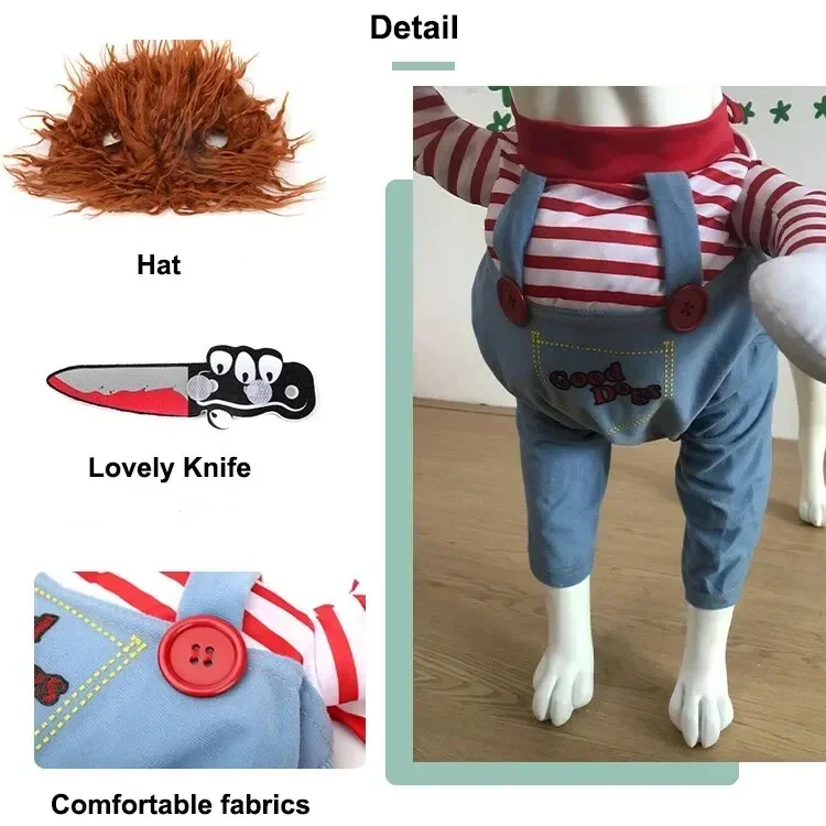 Halloween Pet Dog Clothes Transformed Pet Apparel and Wig for Holiday Party Pet Supplies Funny Bloody Doll With Knife Dog Costum