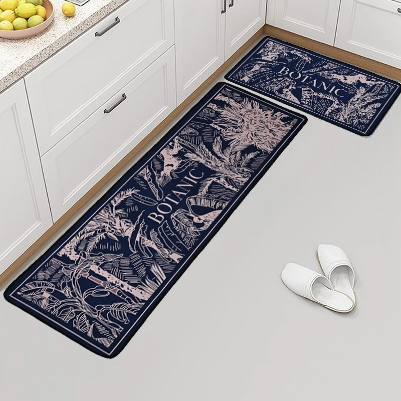 Vintage Floral Kitchen Mat Soft Long Bedside Rug Anti Slip Anti Stain