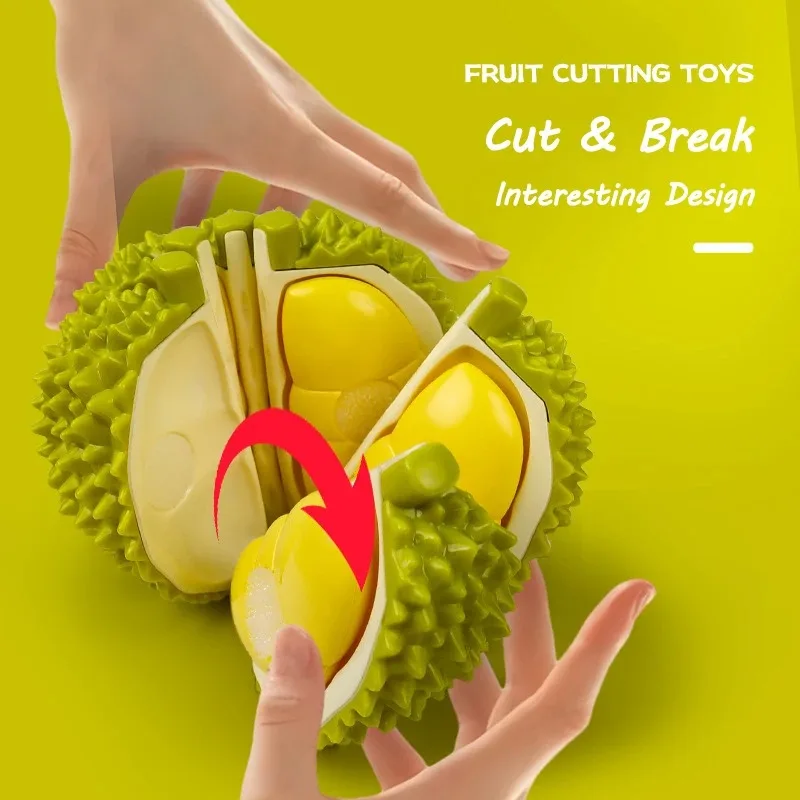 Fun Cutting Food Fruit Durian Pretend Play House Set for Kid Educational Early Basic Skill Development Sensory Kitchen Toy Game