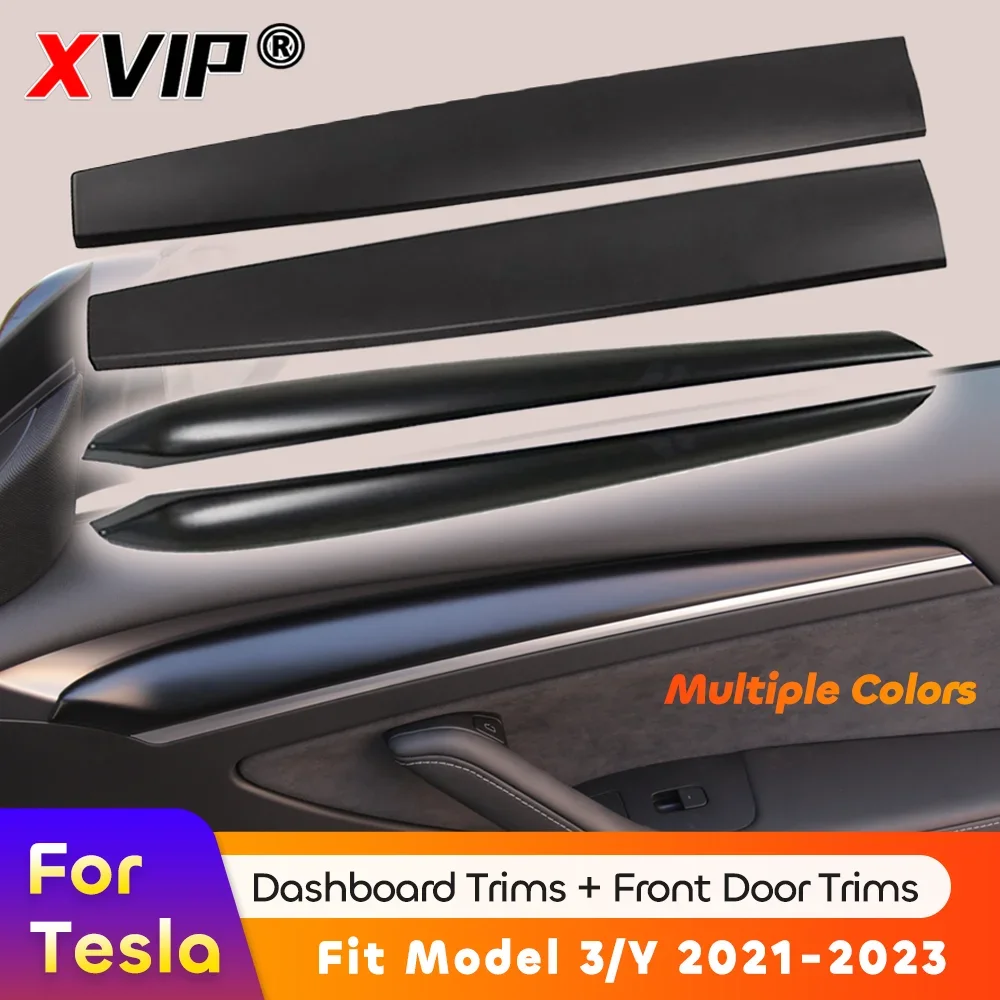 XVIP segmentierte Armaturenbrett-Wickelabdeckung, Vordertür-Seitenverkleidungs-Set für Tesla Model 3Y 2021–2023, Kohlefaser, glänzend, mattschwarz