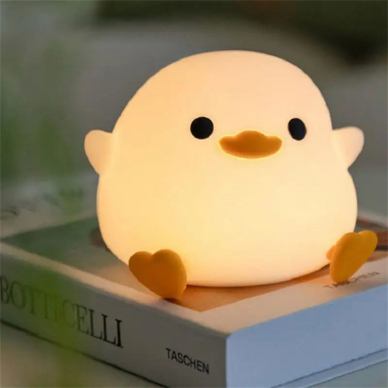 LED Night Light Cute Duck Night Lamp Cartoon Silicone Usb Rechargeable Sleeping Light Touch Sensor Timing Bedroom Bedside for Kid Gift Children led night light,night light,led night lamp