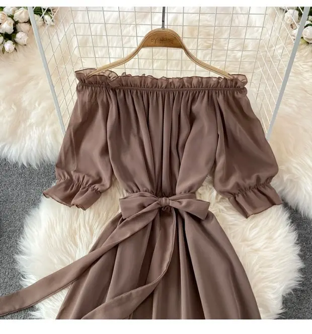 Beach Dress Women Sexy Off The Shoulder Slash Beach Chiffon Dresses Ladies Elegant A Line Bandage Party Dress Long Robe