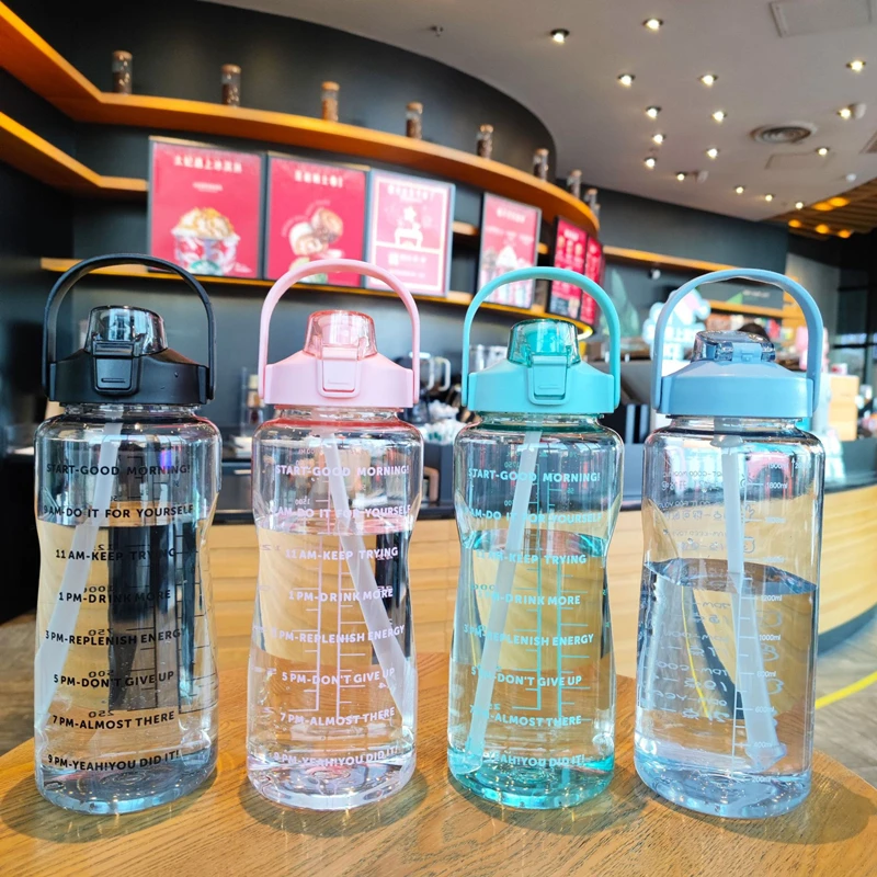 2000ml Large Capacity Sports Water Bottle With Straw Summer Cold Water Jug Fitness Outdoor Climbing Bicycle Drink Bottle Kettle