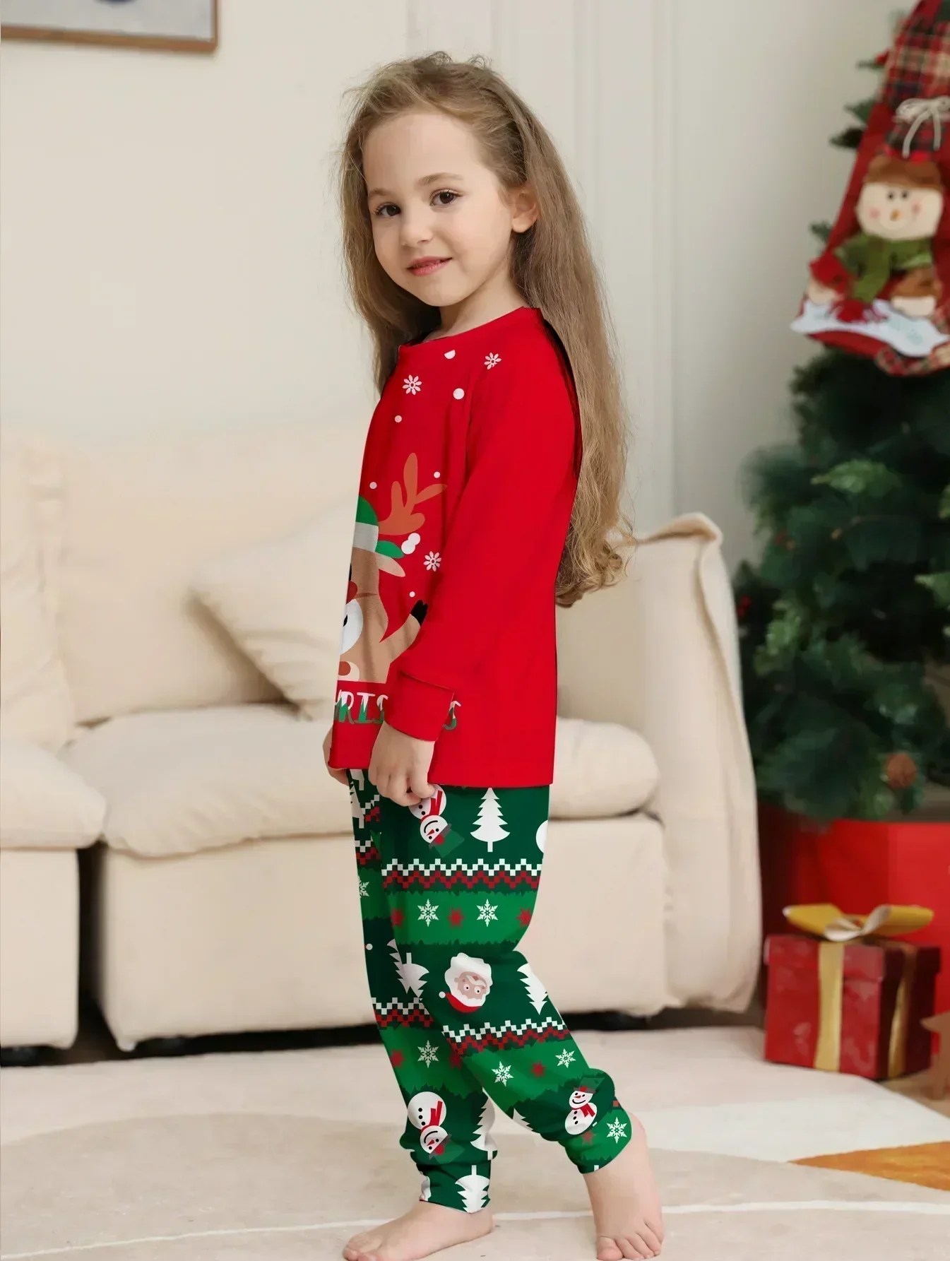 Merry Christmas 2024 Elk Print Family Matching Pajamas Set Adults Kids New Year's Clothes Cute 2 Pieces Suit Sleepwear Xmas Look 6