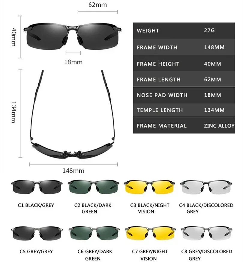 Men's Polarized Photochromic Day Night Sunglasses