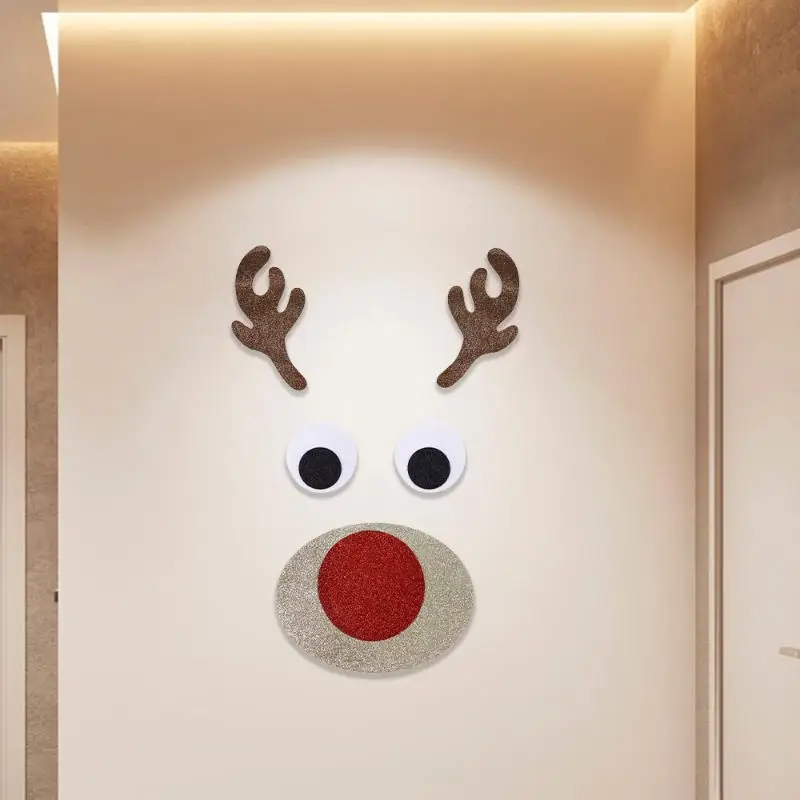 Christmas Door Window Stickers Felt Cloth Cartoon Snowman Santa Claus Elk Wall Sticker For Winter Xmas New Year Decoration Decal
