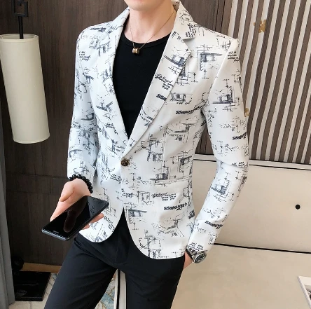 

printing fashion men's Casual fashion slim outer Top jacket suit coat