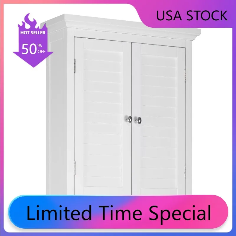 

Teamson Home Glancy Wooden Wall Cabinet with Shutter Doors, White