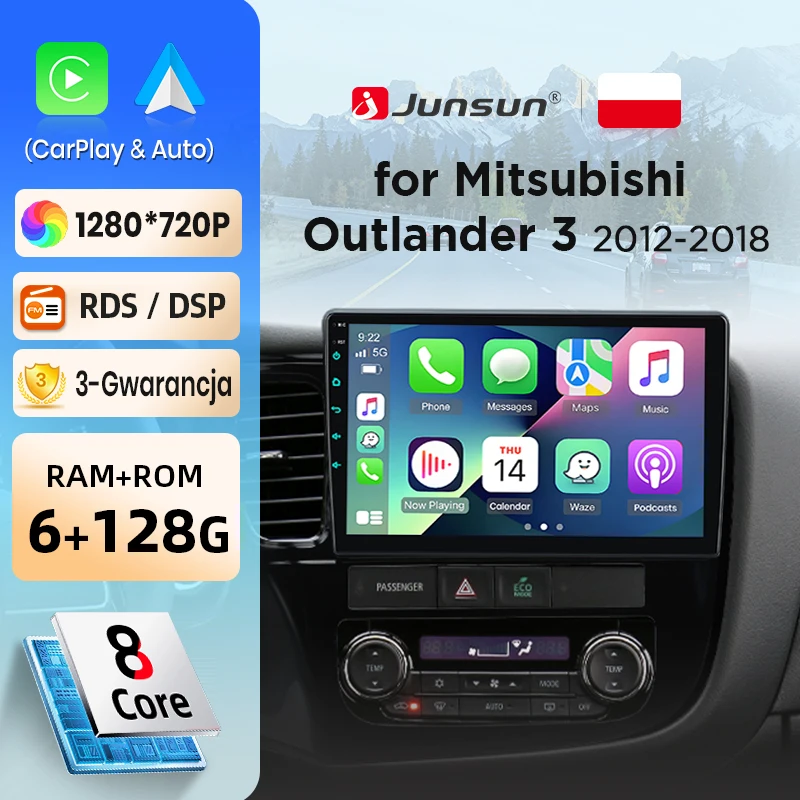 Radio de coche Junsun con CarPlay inalámbrico y Android Auto para Mitsubishi Outlander 3 2012-2018, sistemas inteligentes DSP, SWC, RDS, GPS, FM, BT 1