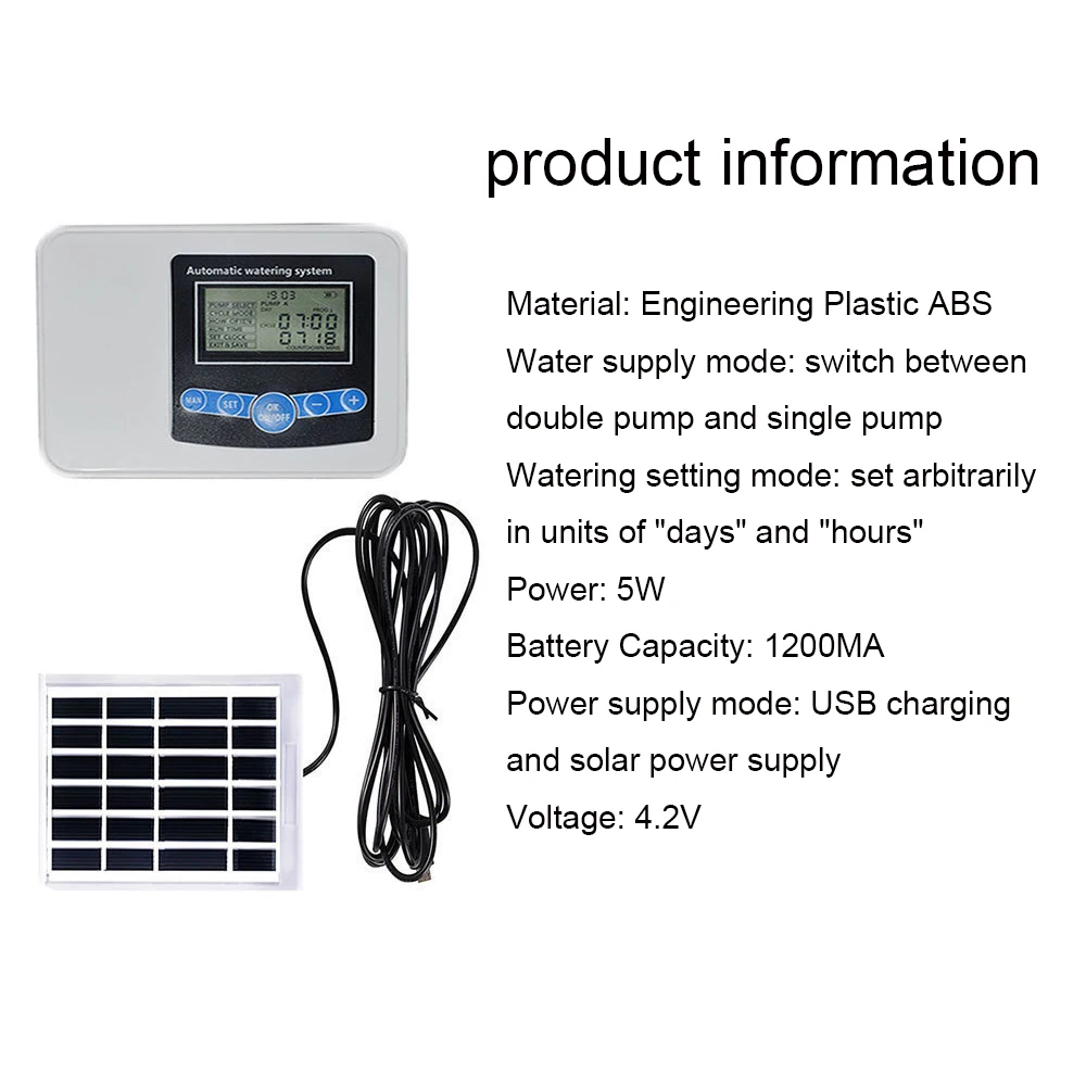 Dual Pump Smart Drip System Timer Garden Automatic Solar Energy Charging Watering System for Potted Plant Flowers