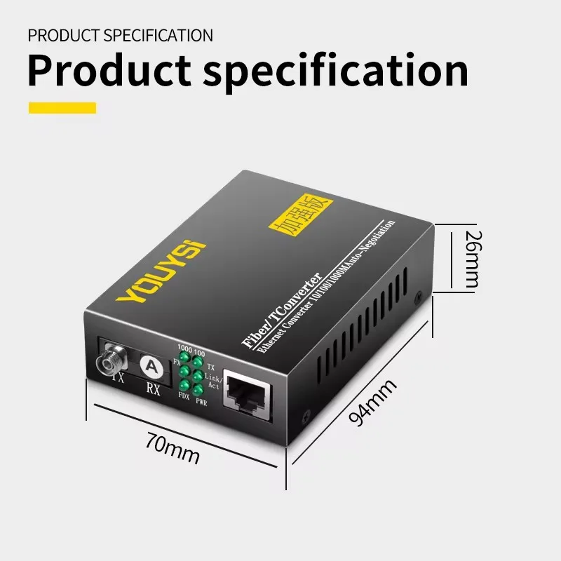 YOUYSI FC port Fiber optic transmitter single-mode 3KM single fiber media converter 1 Pair