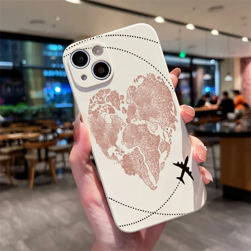 thumbnail image 1 of Funda de viaje con mapa del mundo de aviones para iPhone, 15 Pro Max, 14, 13, 12, 11, XS, XR, X, 7, 8 Plus, SE 2022, funda suave a prueba de golpes, 1 of 5