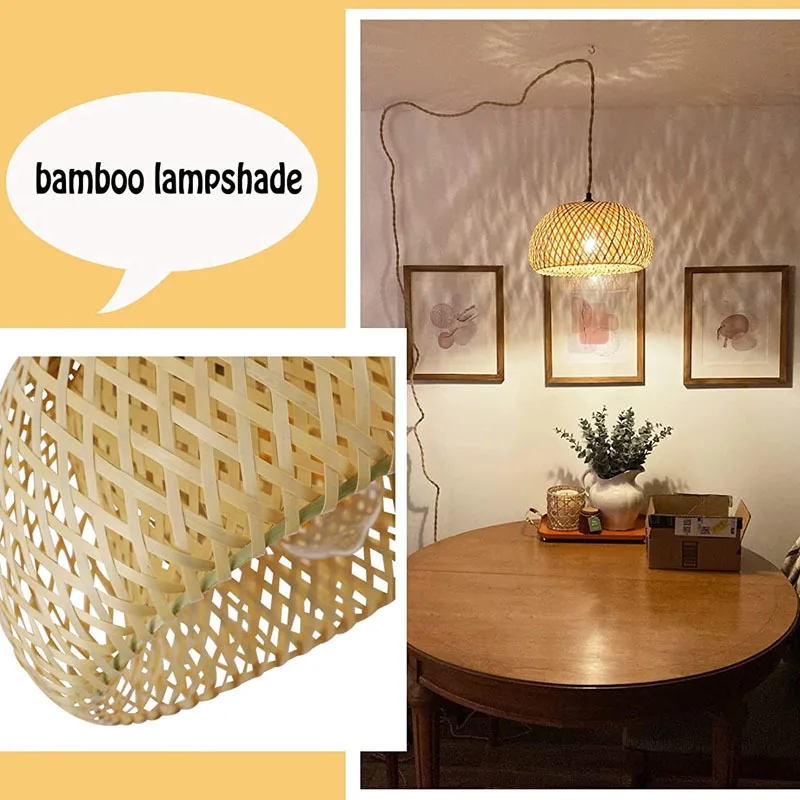 Boho Rattan Plug-in Pendant Light With Dimmable Switch - No Installation Needed, Perfect For Living Room, Bedroom & Dining