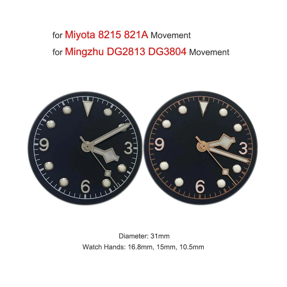 

31mm Watch Dial + Watch Hands for Miyota 8215 821A Green Luminous Dials for Mingzhu DG2813 DG3804 Movement Modified Part