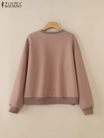 ZANZEA Women Long Sleeve Textured Sweatshirts 2025 Spring Loose Casual Crew Neck Pullover Tops Streetwear Solid Color Hoodies 2