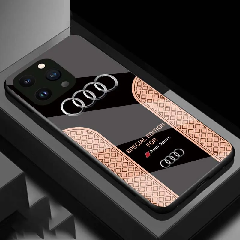 Luxury Audi Sports Car Pattern Phone Case Glass Hard Shell for iPhone 15 14 13 12 11 Pro Max 12 Mini Protection Back Cover - skycase