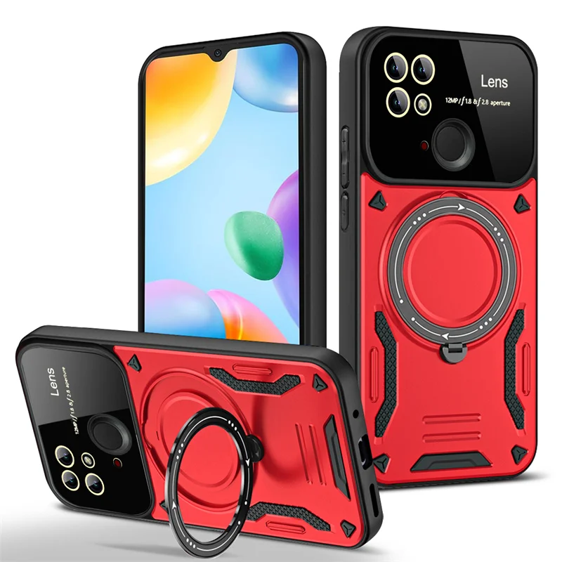 Custodia Per Xiaomi Redmi 10C Con Anello Metallico E Supporto Magnetico – TPU + PC Rigido, Blu, Antiurto