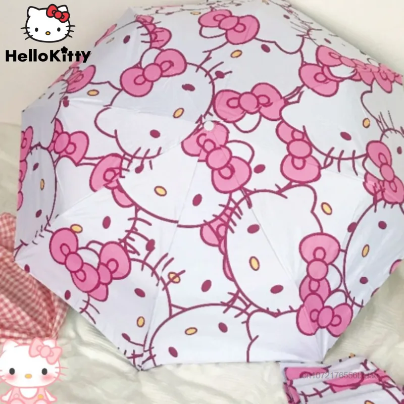 New Sanrio Hello Kitty Folding Full Automatic Umbrella Y2k Women Trendy Transparent Portable Umbrellas Outdoor Rainy Accessories