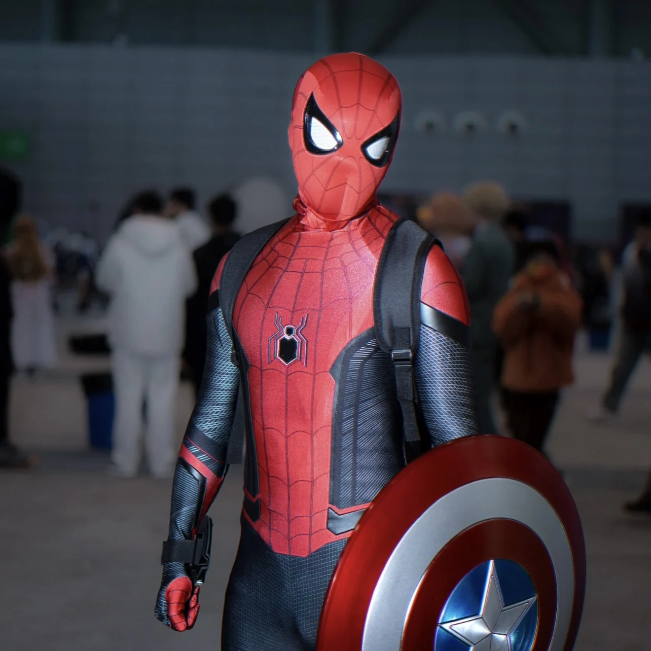 Spider Man Cosplay Anti-étouffement masque de soutien respiratoire  combinaison capitaine bouclier COS Halloween expédition noir araignée Anime, image size:1320x1320