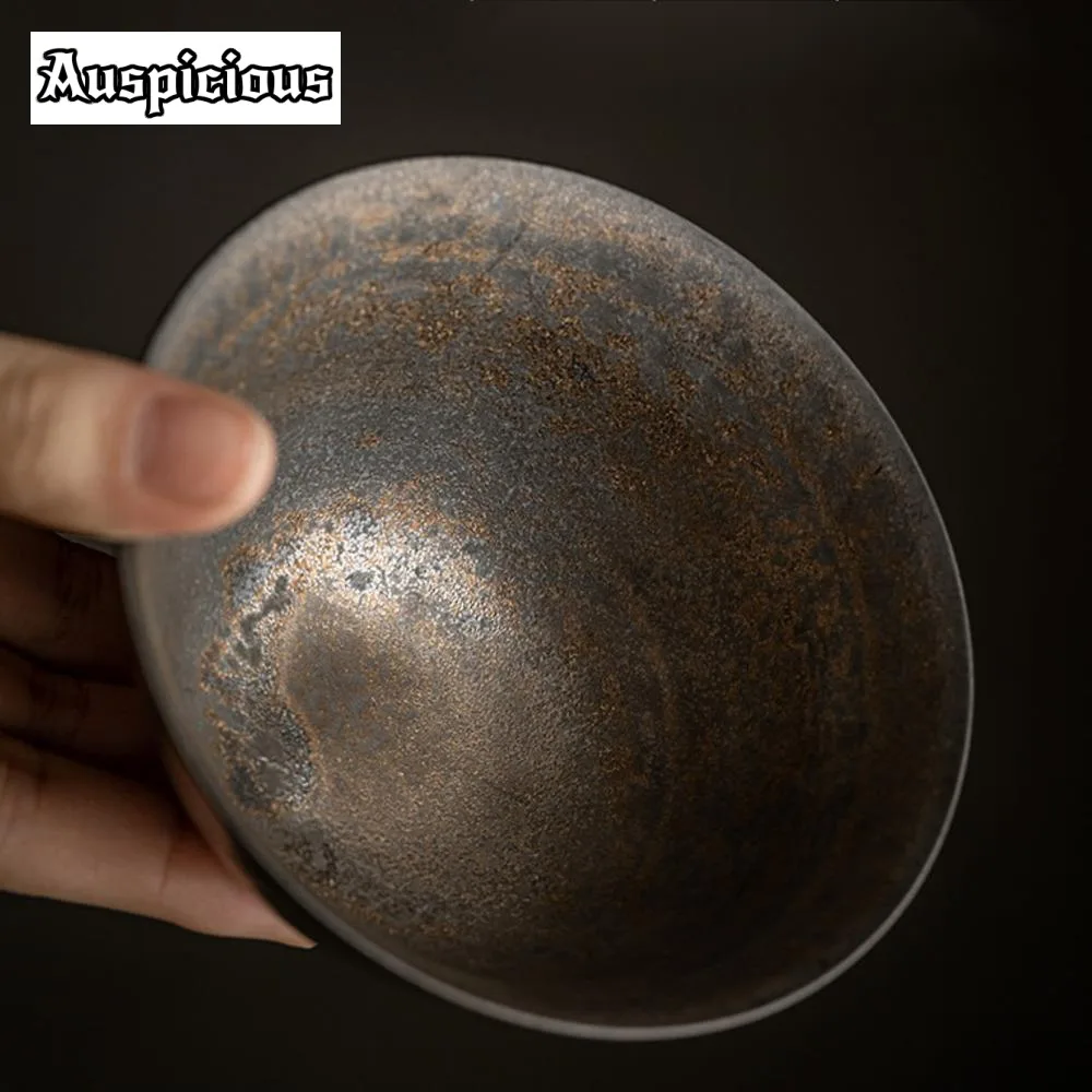 Handmade Iron Rust Glazed Gaiwan 140ml Japanese Coarse Pottery Tea Tureen Tea Maker Cover Bowl Chinese Set Accessories Craft