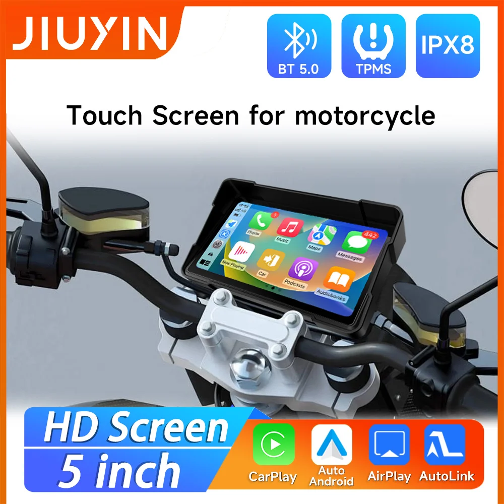 Motorcycle Navigation Display Motorcycle Navigation Screen 5 inch Portable Motorcycle Car Play Screen GPS LCD Display IPX7 Waterproof Monitor For Wireless Apple CarPlay Android Auto